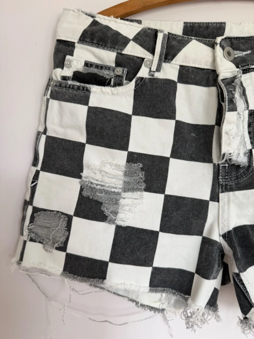Black And White Checkers Cut Off Shorts